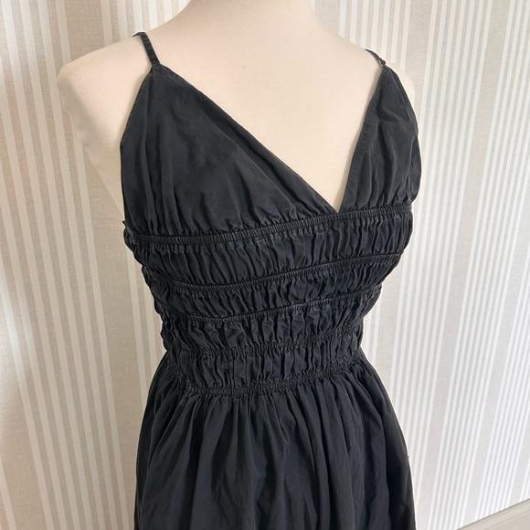 Sau Lee Brielle Midi Dress Black 100% Cotton Smock Waist V-Neck Back Zipper Sz 8 - Picture 5 of 12